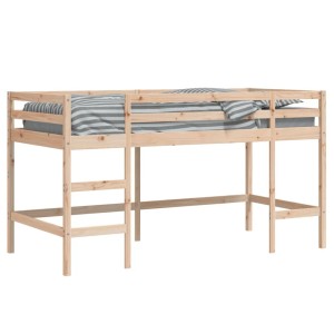 Kinderhochbett aus Kiefernholz 80x200 cm mit Leiter. Platzsparendes Bett für Kinderzimmer.