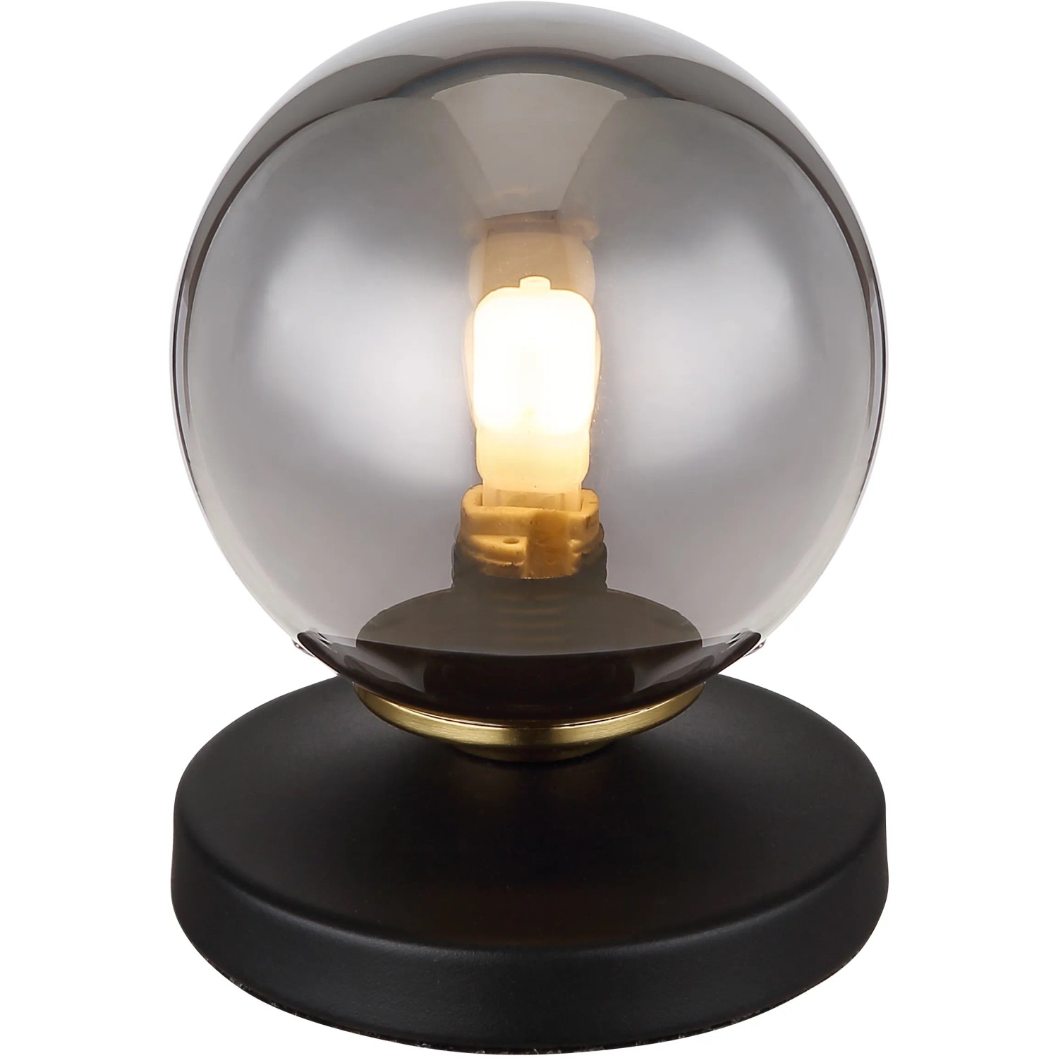 Globo Design-Tischlampe Jorge, schwarz matt mit Rauchglas-Schirm. Moderne Leuchte für Wohnraum.
