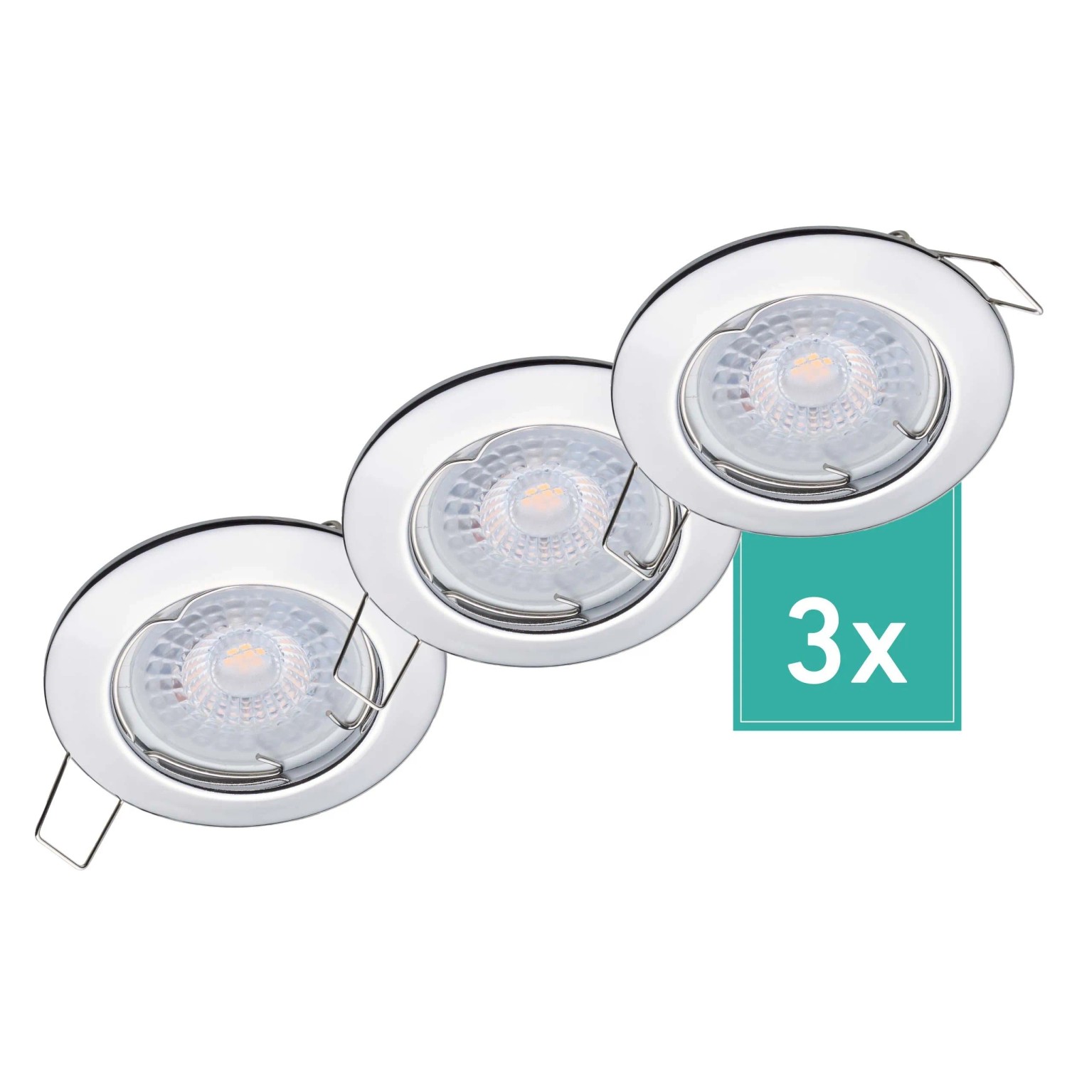 Oktaplex Sedan 3er Set LED-Spots Einbaustrahler Dimmbar in 3 Stufen Lochmaß Ø 60 mm Chrom-Optik 4,8W 2700K Warmweiß 230V