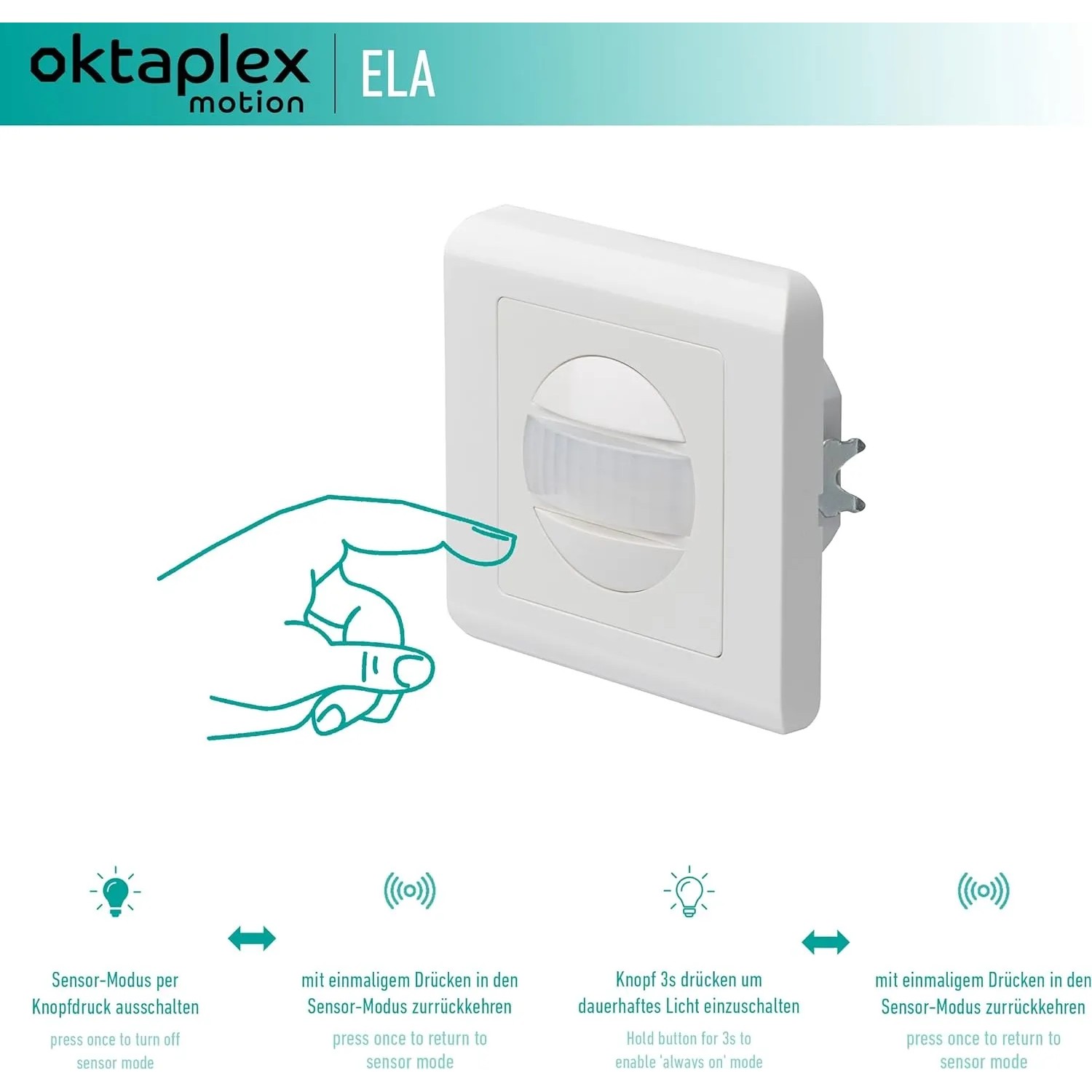 Oktaplex Ela Bewegungsmelder Unterputz, weiße Deckenleuchte mit Infrarotsensor.