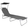 Graue vidaXL Klappliege mit Sonnendach aus Aluminium, verstellbare Rückenlehne. Ideal für Garten und Strand.