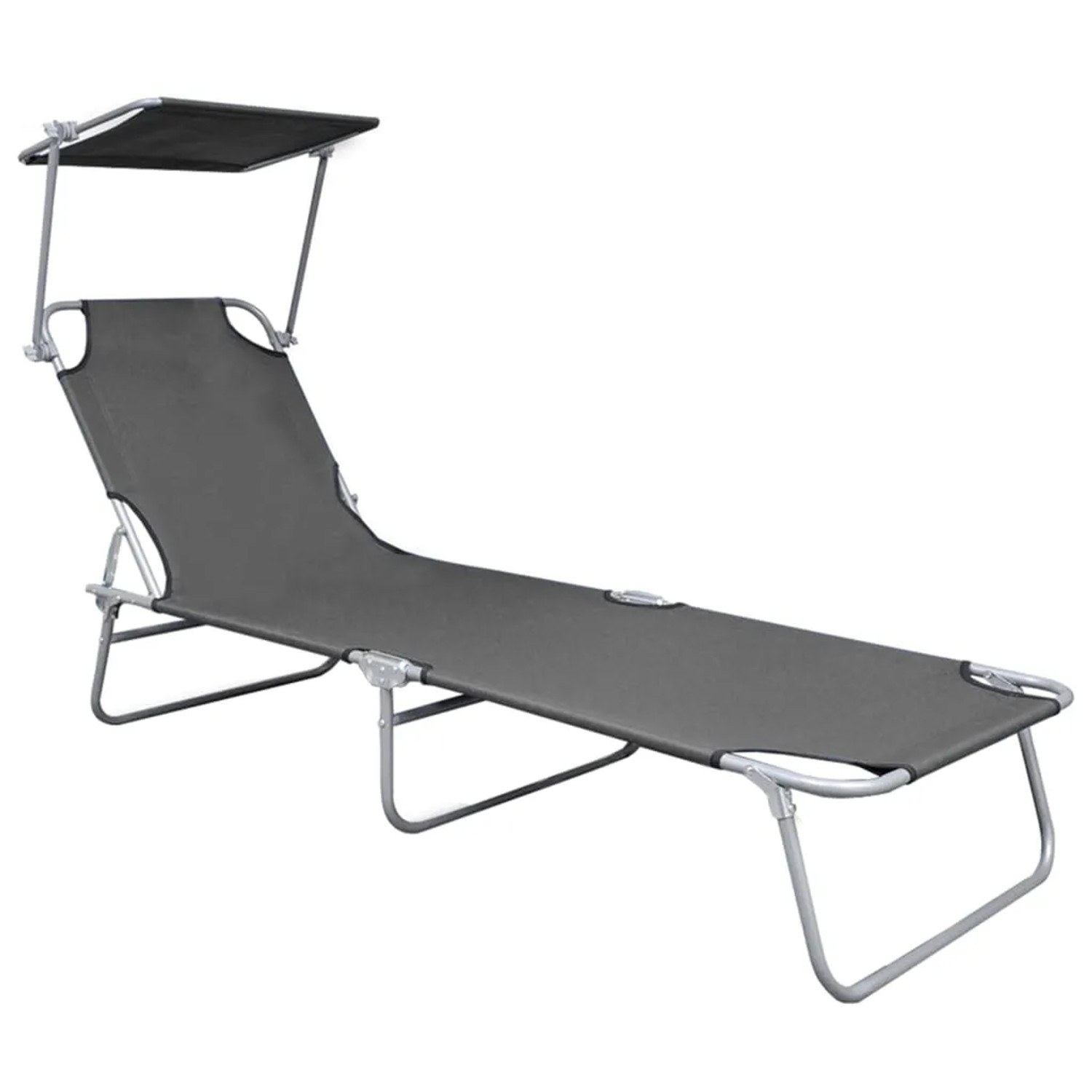Graue vidaXL Klappliege mit Sonnendach aus Aluminium, verstellbare Rückenlehne. Ideal für Garten und Strand.