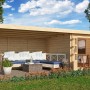Karibu Holz-Gartenhaus Ängelholm mit Pultdach und überdachtem Bereich, naturbelassen.
