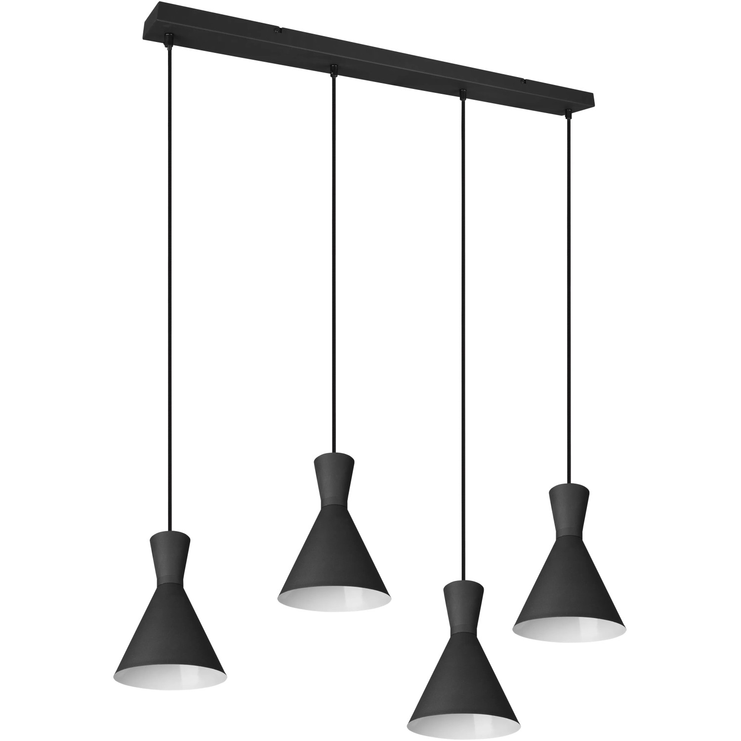 Schwarze, matte Reality Pendelleuchte Enzo mit vier E14-Fassungen für Wohn- und Esszimmer.