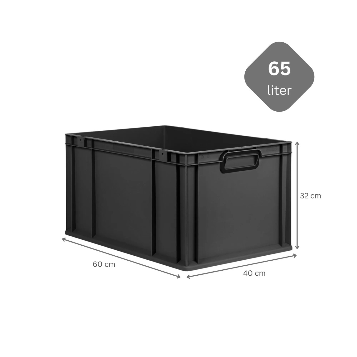 Schwarze PROREGAL Eurobox Nextgen, 65 Liter, mit Deckel. Aufbewahrungsbox für Lager und Transport.