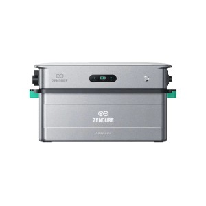 ZENDURE Solarflow 2400 AC mit AB3000X Speicher und Erweiterungsakku, silbernes Gehäuse.