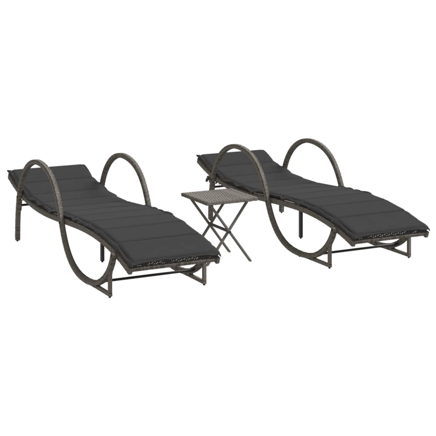 vidaXL Sonnenliegen 2 Stk mit Tisch Grau Poly Rattan 368265 günstig online kaufen