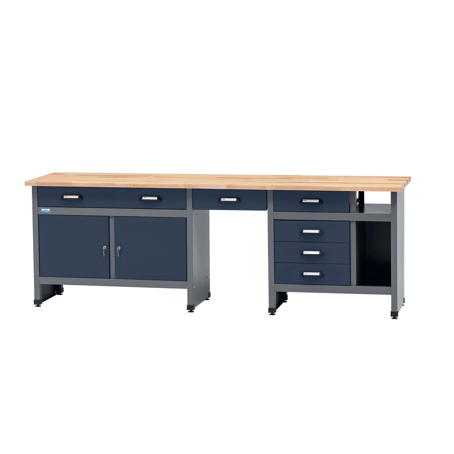 Küpper Werkbank 6 Schubladen 2 Türen Sitzraum 84 x 240 x 60 cm Dunkelblau günstig online kaufen