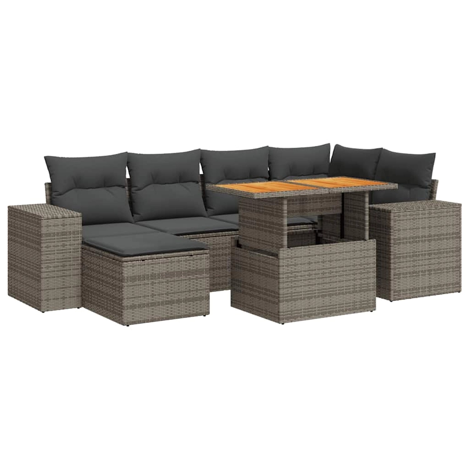 vidaXL 7-Tlg Garten-Sofagarnitur mit Kissen Grau Poly Rattan 3327399 günstig online kaufen