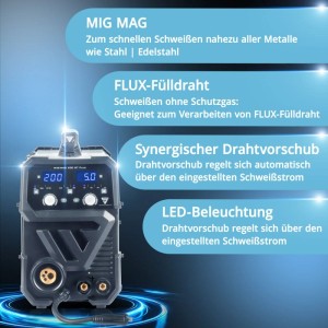 STAHLWERK MIG MAG 200 ST Schweißgerät: Inverter Schweißmaschine mit Zubehör für vielseitige Schweißarbeiten.
