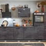 Moderne pino Küchenzeile in Beton Grafitgrau mit E-Geräten und Seitenschrank, 300cm breit.
