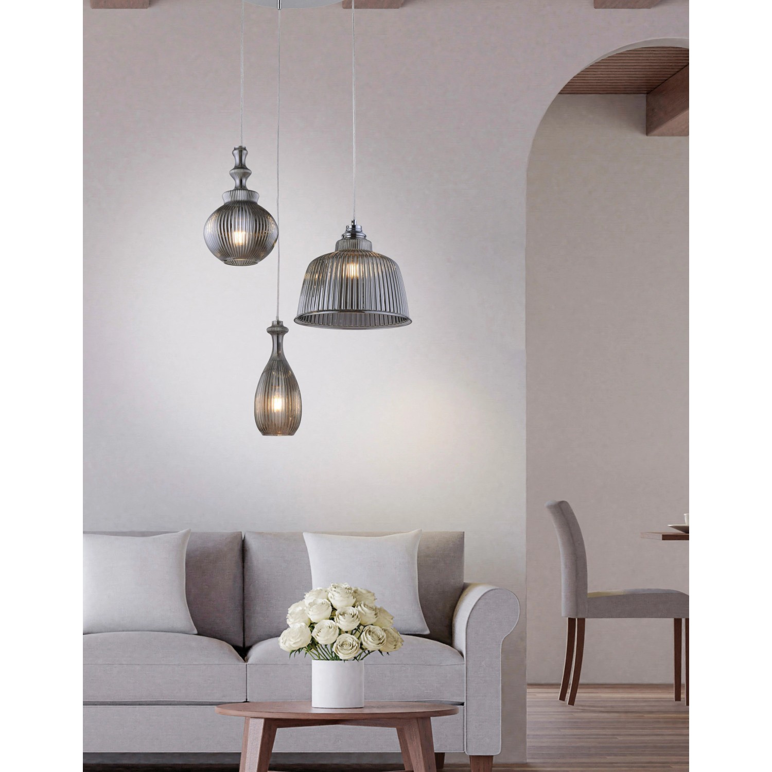 Paul Neuhaus Pendelleuchte Scarlett, rauchfarben, 1-flammig, Glas-Design.