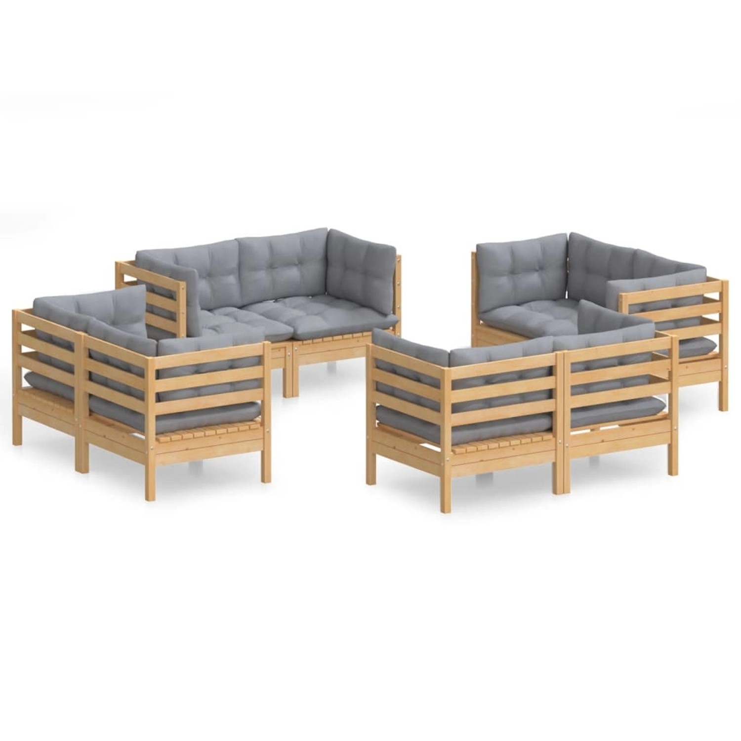 vidaXL 8-tlg Garten-Lounge-Set mit Grauen Kissen Kiefernholz Modell 2