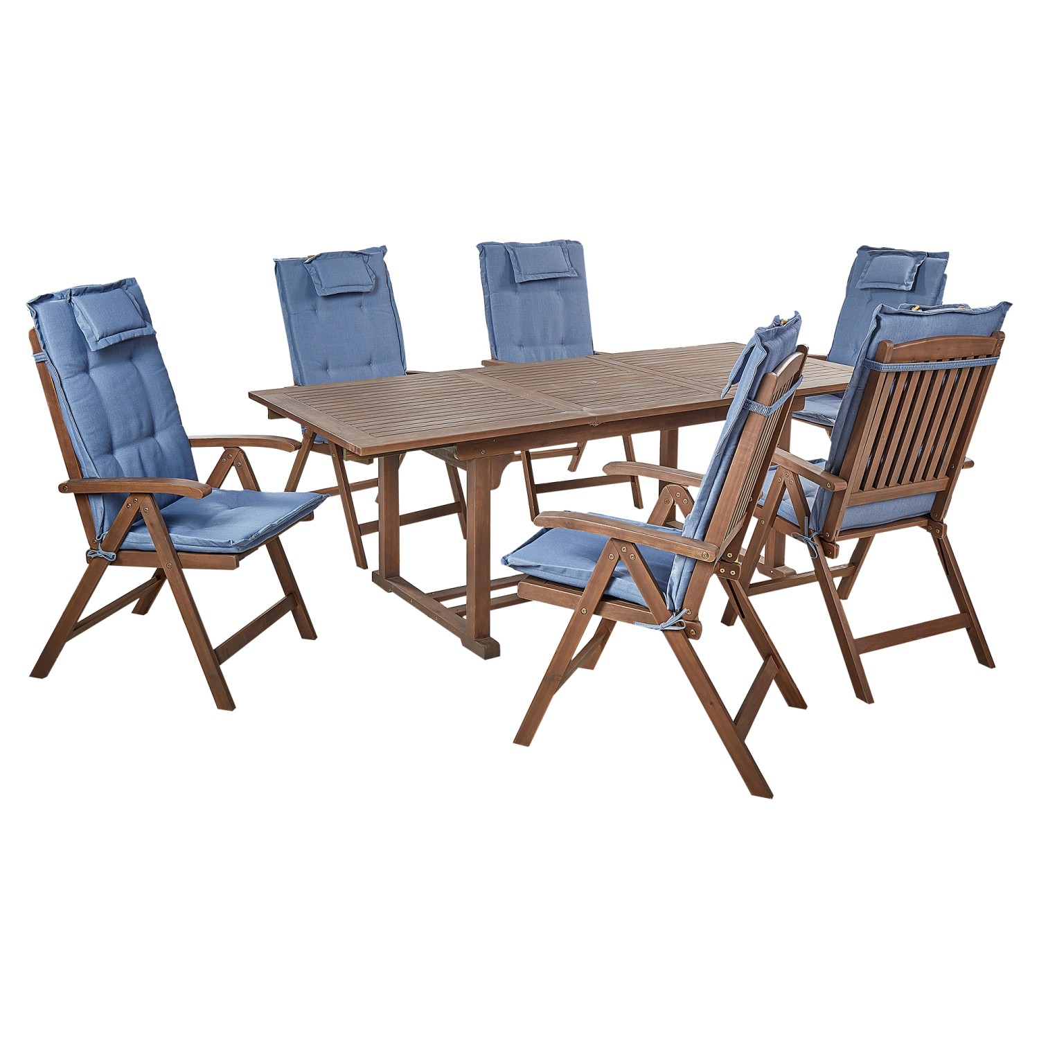 Beliani Gartentisch Set AMANTEA Dunkler Holzfarbton Blau günstig online kaufen
