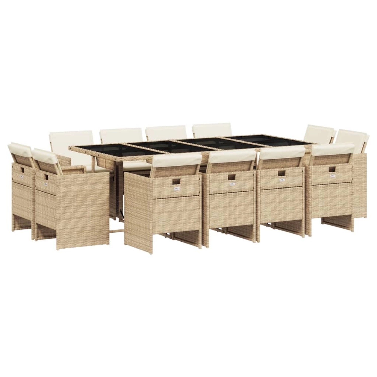 vidaXL 13-Tlg Garten-Essgruppe mit Kissen Beige Poly Rattan 3277809 günstig online kaufen