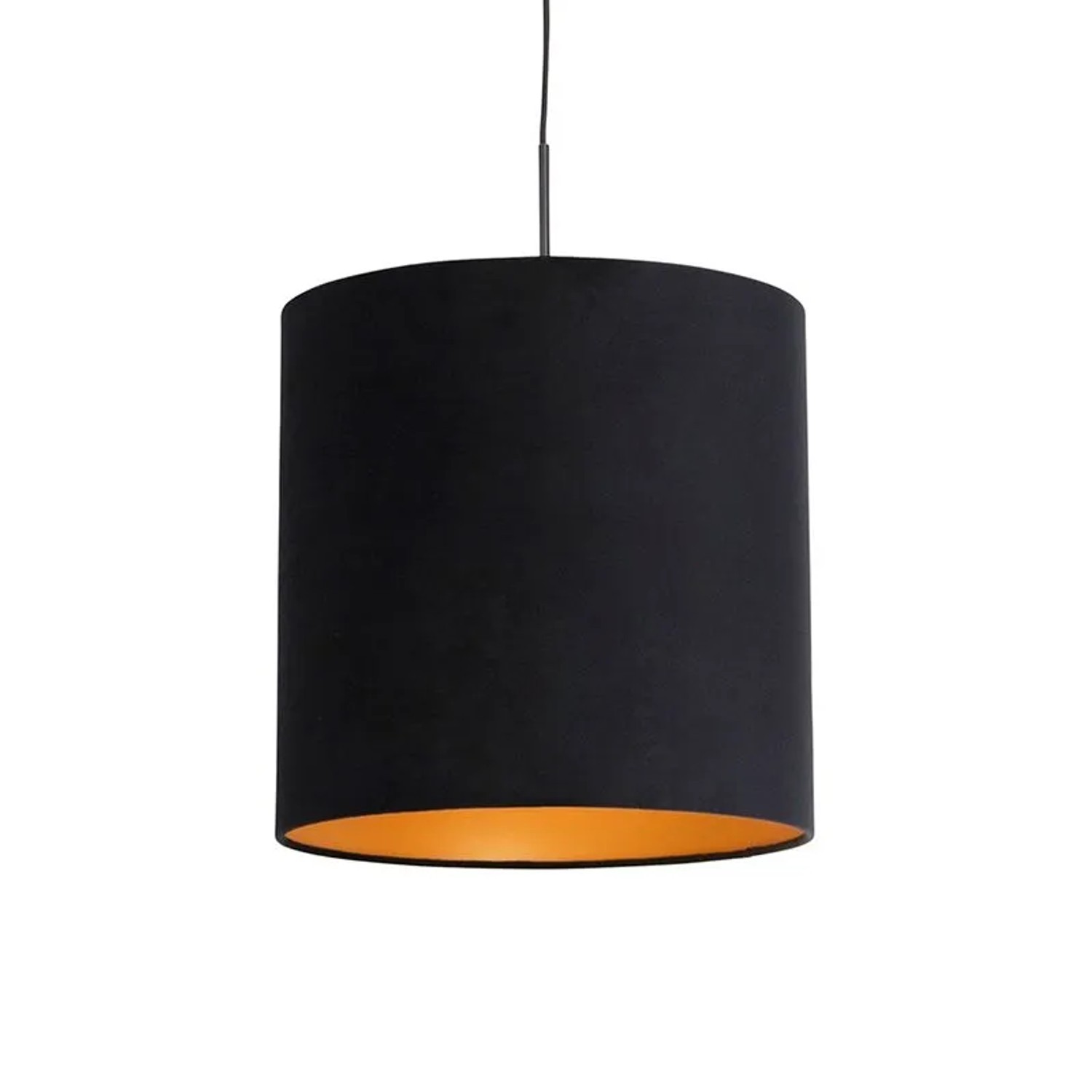 QAZQA Hängelampe mit Veloursschirm Schwarz mit Gold 40 cm Combi