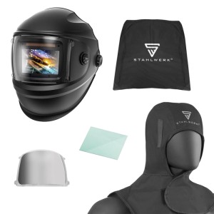 STAHLWERK Automatik Schweißhelm BULLET mit Schweißhaube und Zubehör für optimalen Schutz beim Schweißen.