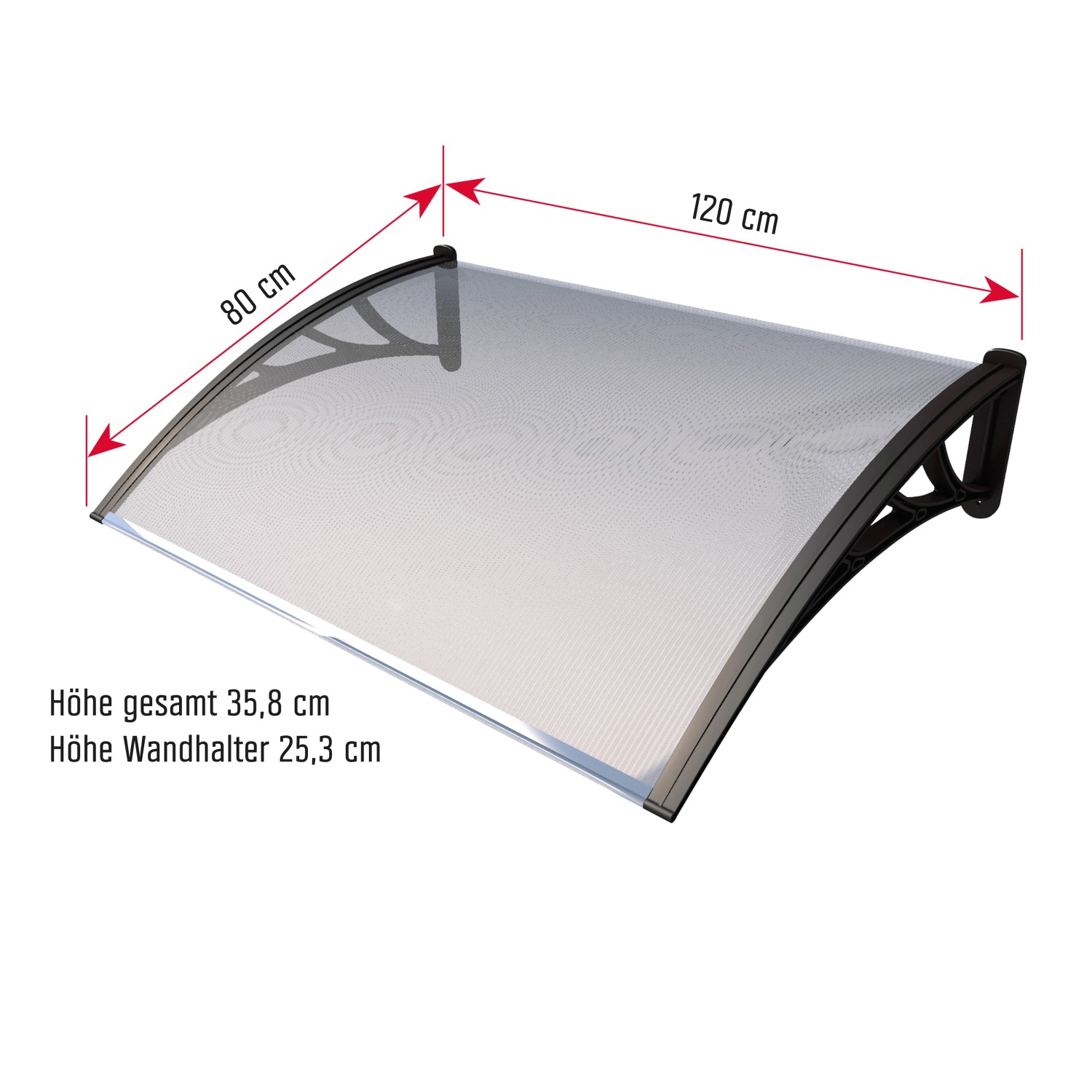 Gutta Pultvordach ECO 120, schwarz/klar, 120x80 cm, Polycarbonat Hohlkammerplatte.