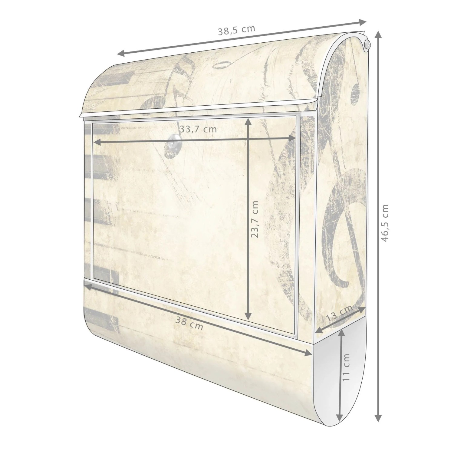 Banjado Design Briefkasten Weiß Pulverbeschichtet 39x47x14cm 2 Schlüssel Mit Zeitungsfach Motiv Music_6