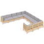vidaXL 11-tlg. Garten Lounge Set aus Kiefernholz mit grauen Kissen. Gartenmöbel für Terrasse und Garten.