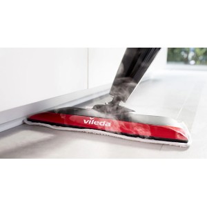 Vileda Steam XXL: Dampfreiniger mit rotem Ersatzbezug in Aktion.