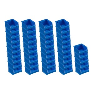 PROREGAL Systemplatte mit 45 blauen Sichtlagerboxen, Aufbewahrungssystem für Werkstatt und Lager.