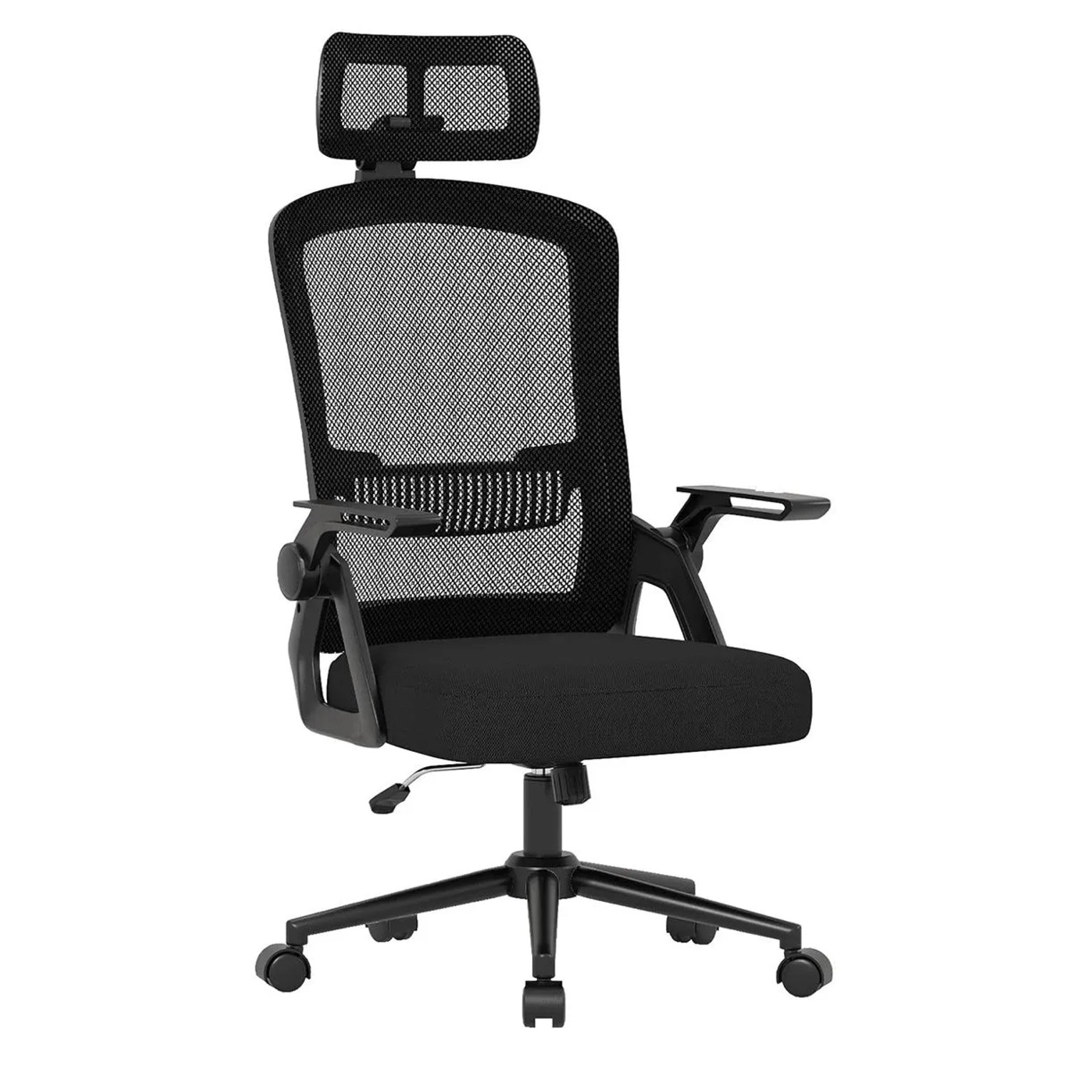 Rattantree Ergonomischer Bürostuhl mit Verstellbarer Kopfstütze Hoher Rückenlehne aus Netzgewebe Hochklappbaren Armlehnen Schwarz
