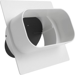 Weißer Marley Adapter rund-eckig mit Rückstauklappe für Flachkanalsysteme, Rohranschluss 125 mm.