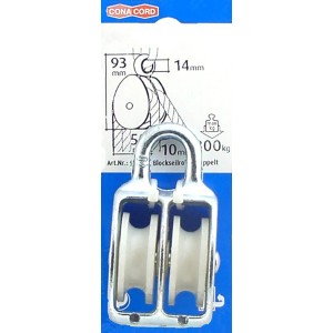 Conacord Blockseilrolle, doppelte Stahl-Seilrolle, 93 mm Länge.
