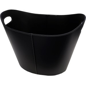 Schwarzer Firefix Kaminkorb aus Leder mit Griffmulden, 31x39x39 cm.