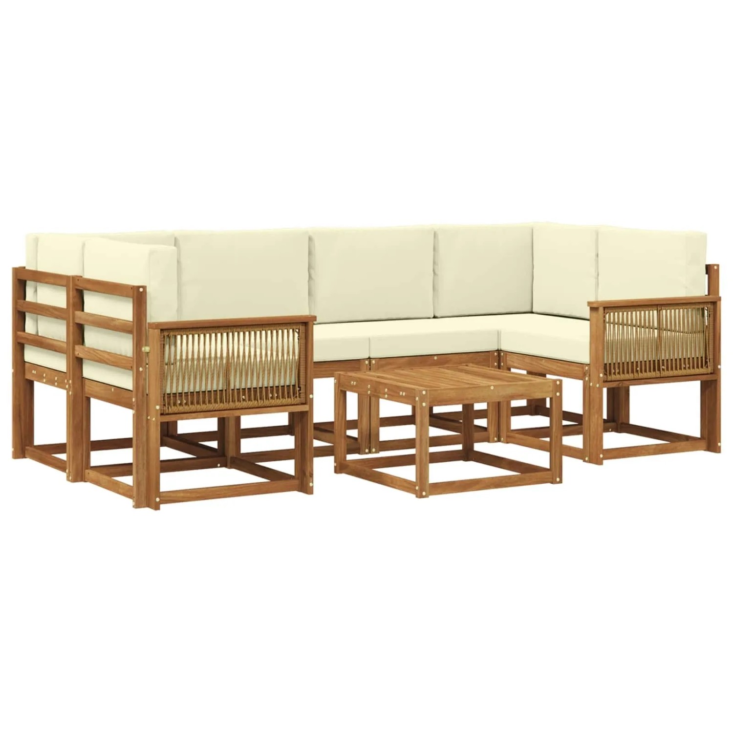 vidaXL Outdoor-Sofagarnitur mit Kissen 7 Stk Natur und Creme Polyester 3385036
