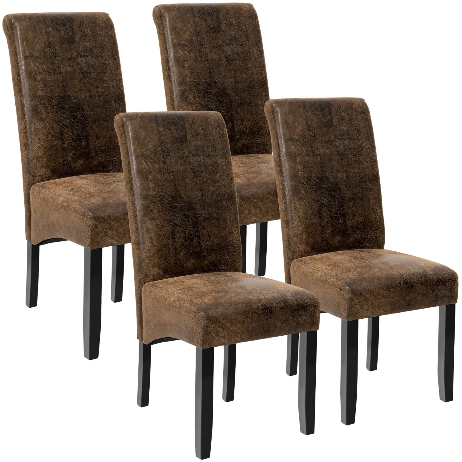 Tectake Esszimmerstuhl  Gepolstert Mit Kunstlederbezug Hohe Rückenlehne 4Er Set 45 x 44 x 106 cm Antikbraun