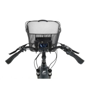 Fischer E-Bike Korb Plus, engmaschig, schwarz, zur Befestigung am Lenker.