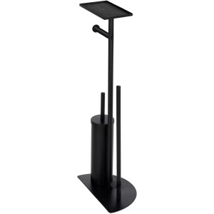 Wenko 4-in-1 WC-Garnitur Cosenza Neo Schwarz mit Toilettenpapierhalter, Bürste und Ablage.