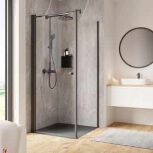 Schulte Dusche Garant 2.0 mit Drehtür und Seitenwand, 200x90x90cm, Mattschwarz, Links.