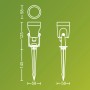 Technische Zeichnung: Philips Reuel Niedervolt Spot, schwarzer LED-Gartenstrahler mit Erdspieß und Maßen.