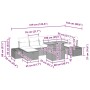 vidaXL Gartenmöbel-Set, 8-teilig, schwarz, Poly Rattan, mit Maßen für Sofa, Tisch und Hocker.