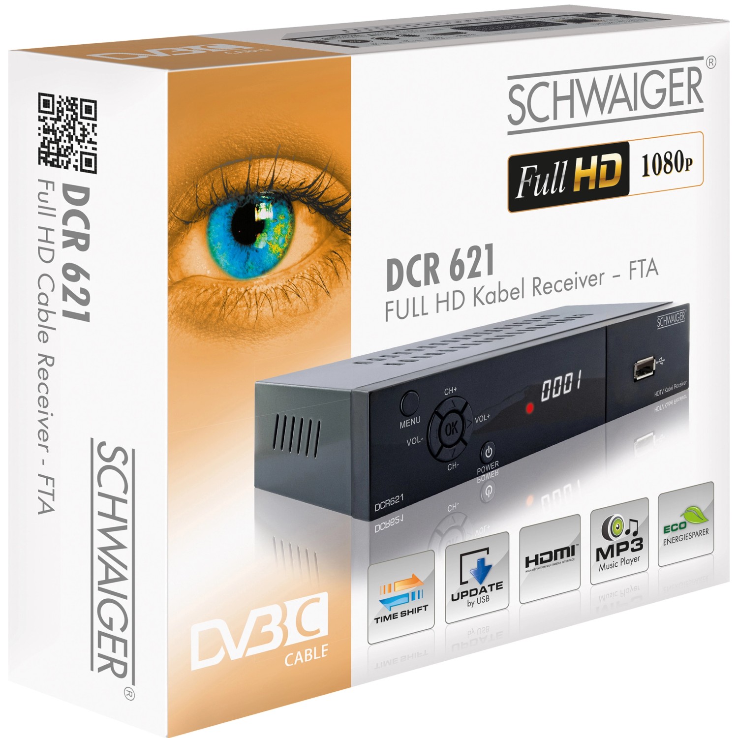 Schwaiger DVB-C Receiver, Full HD 1080p, zur Wiedergabe unverschlüsselter TV- und Radioprogramme.