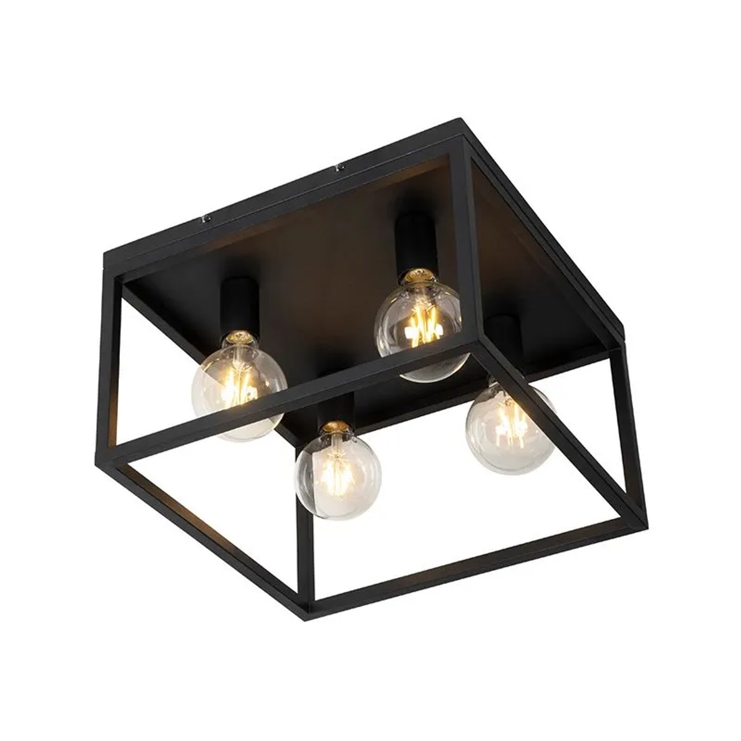QAZQA Industrielle Deckenlampe Schwarz 40 cm 4-flammig Cage