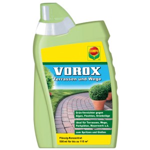 Vorox Terrassen und Wege Grünbelagentferner, 500ml Flasche. Konzentrat zum Spritzen und Gießen.