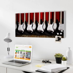 Banjado Magnettafel mit E-Gitarren Motiv, 78x37cm, als Wanddekoration.