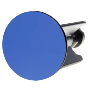 Blauer Sanilo Waschbeckenstöpsel für alle Standard-Waschbecken, höhenverstellbar.