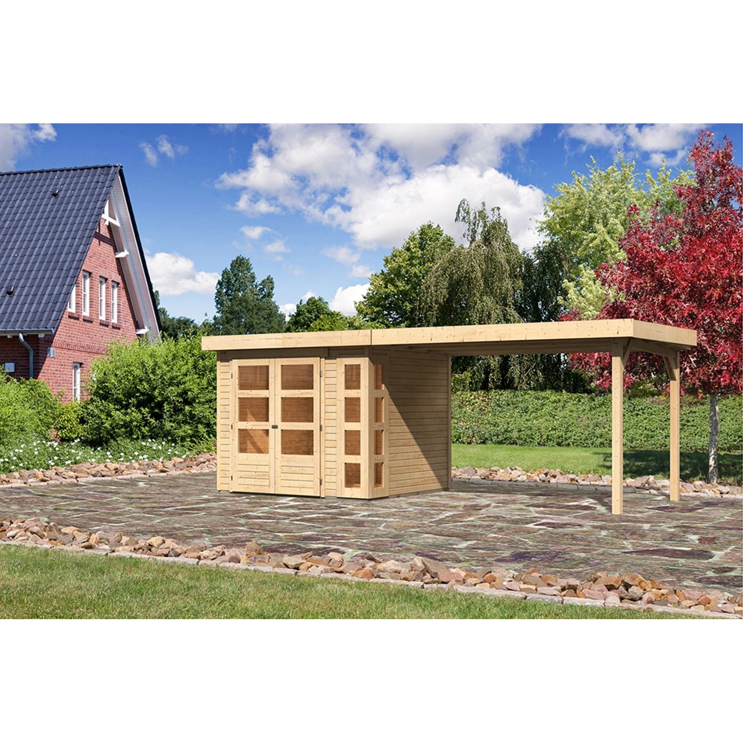 Karibu Holz-Gartenhaus Sölve Natur Flachdach Unbehandelt 238 cm x 213 cm günstig online kaufen