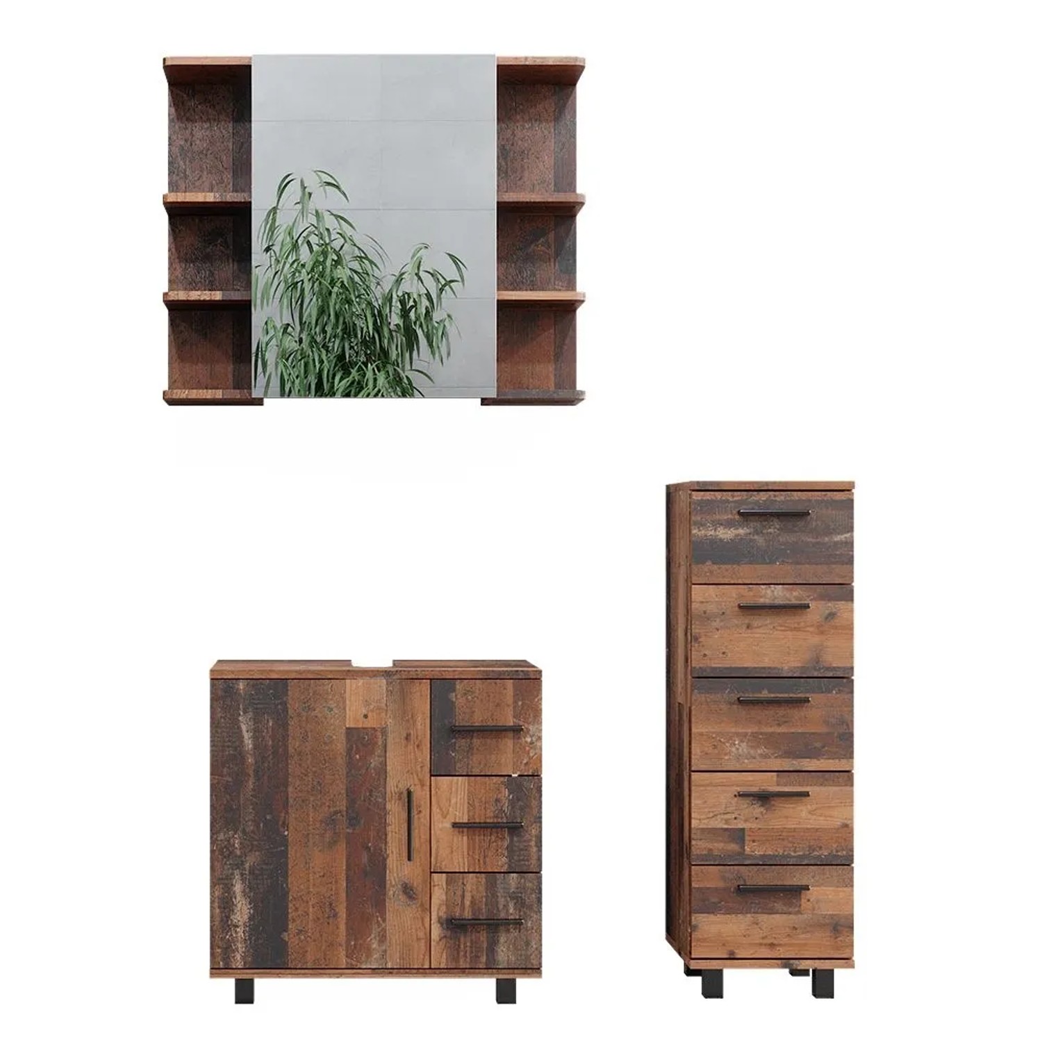 Vicco Badmöbel-Set Ilias Eiche rustikal 60 x 61 3-teilig