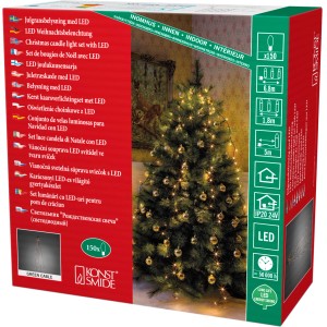 Konstsmide LED Baummantel mit 150 bernsteinfarbenen LEDs für den Innenbereich, auf der Verpackung abgebildet.