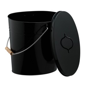 Relaxdays Ascheeimer Stahl Schwarz mit Deckel 34 cm x 35 cm x 35 cm 1,2 kg