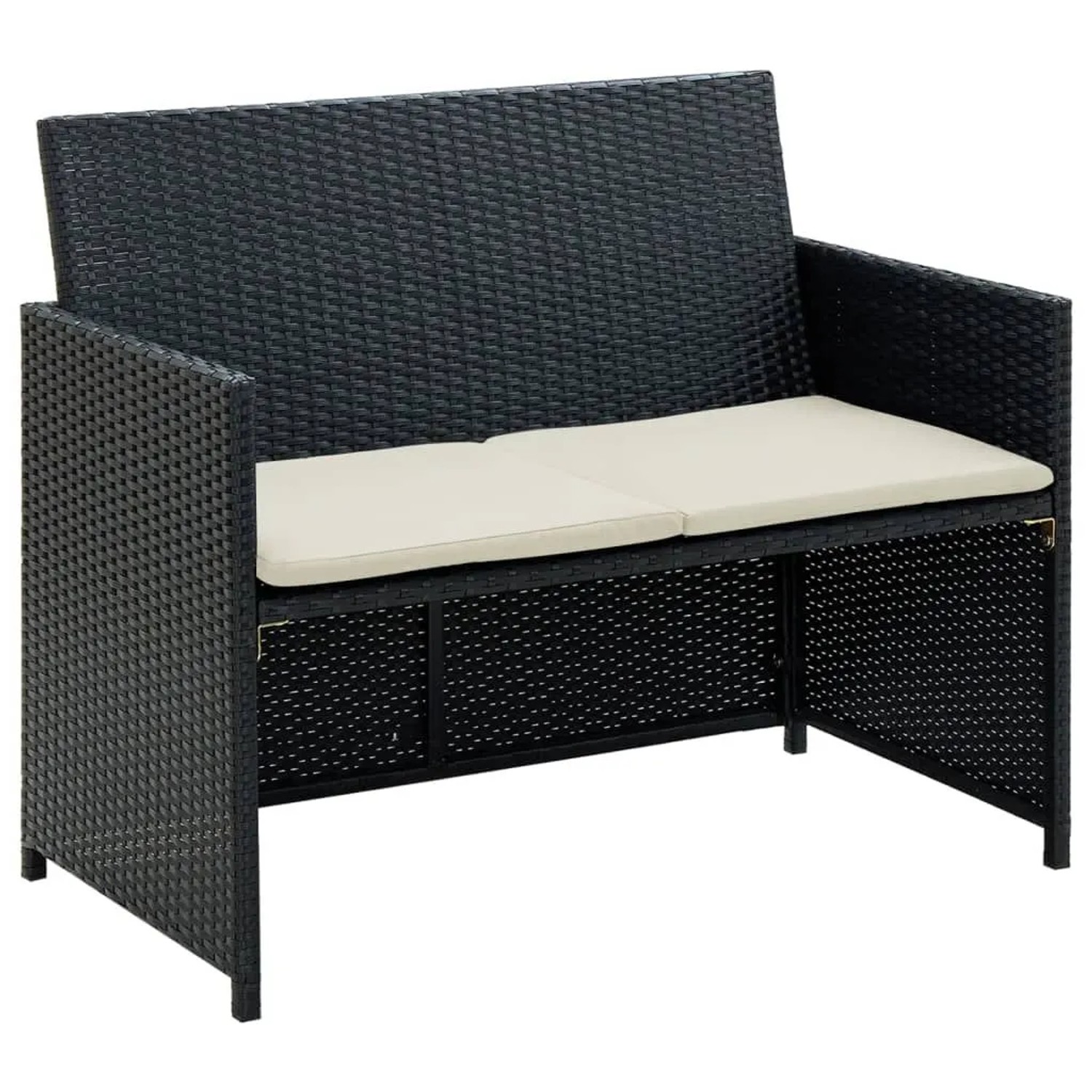 vidaXL 2-Sitzer-Gartensofa mit Polstern Schwarz Poly Rattan 43910