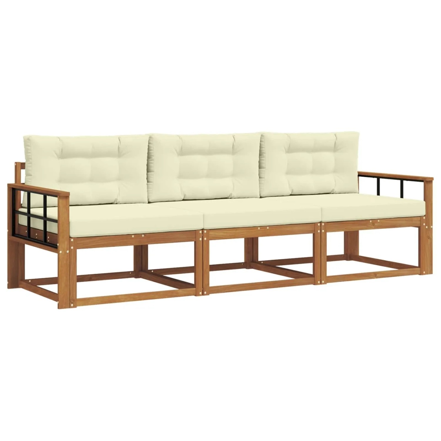 vidaXL Outdoor-Sofagarnitur mit Kissen 3-Tlg Natur und Creme 3367133