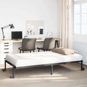 Schwarzes vidaXL Bettgestell (100x200 cm) aus Stahl, klappbar und ohne Matratze.