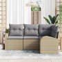 Beiges 4-tlg. vidaXL Garten-Sofa-Set aus Poly Rattan mit grauen Kissen.